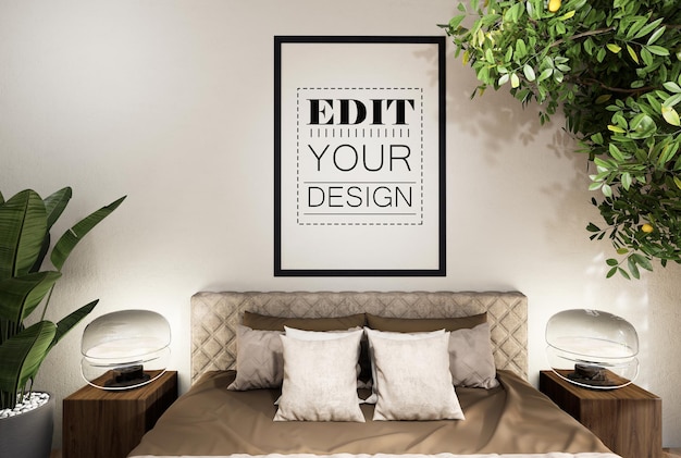 Poster Frame Mockup interieur in een slaapkamer