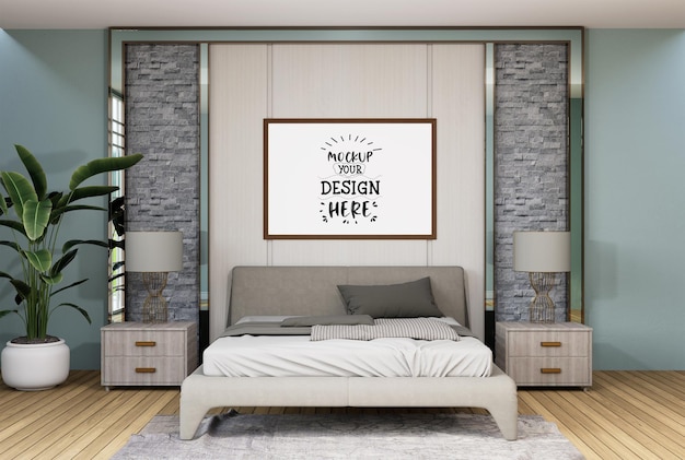 Poster frame mockup interieur in een slaapkamer