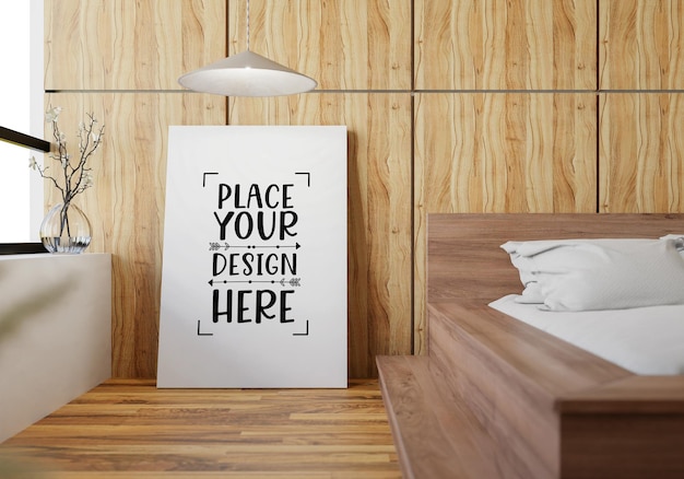 Poster frame mockup interieur in een slaapkamer