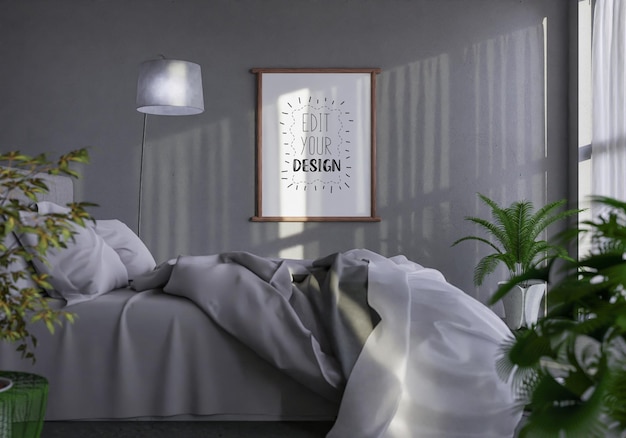 Poster frame mockup interieur in een slaapkamer