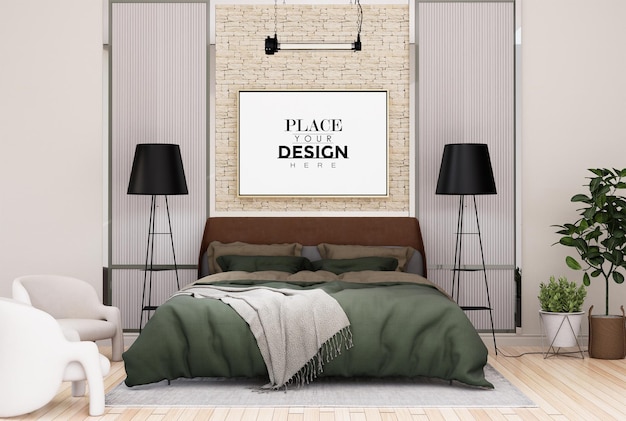 Poster Frame Mockup interieur in een slaapkamer