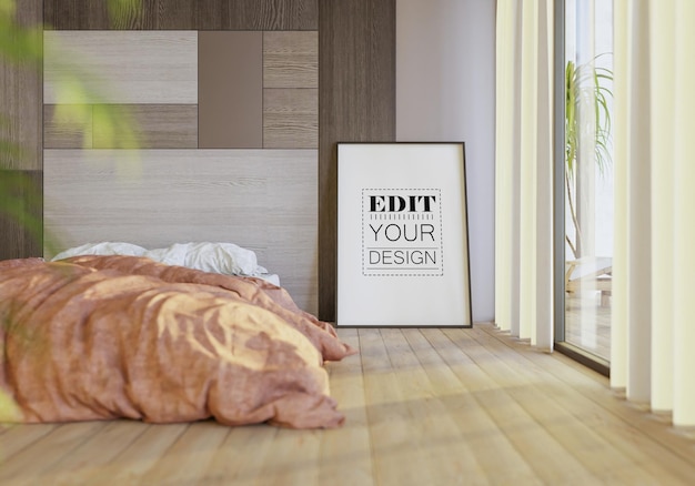 Poster frame mockup interieur in een slaapkamer