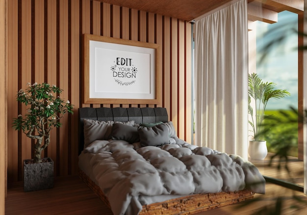 Poster Frame Mockup interieur in een slaapkamer