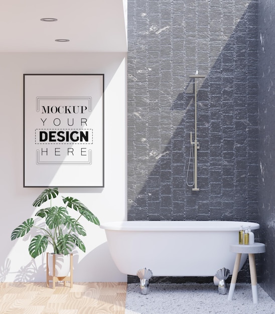 PSD poster frame mockup interior in a bathroom