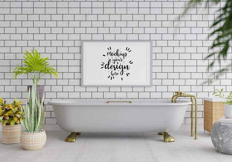 PSD poster frame mockup interior in a bathroom