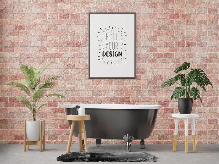 PSD poster frame mockup interior in a bathroom