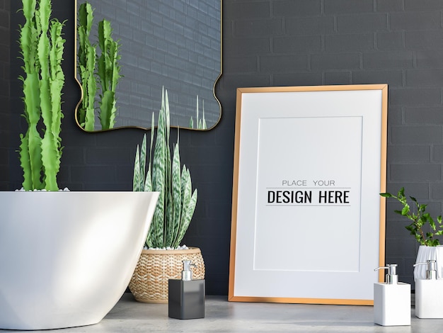 Poster frame mockup interno in un bagno