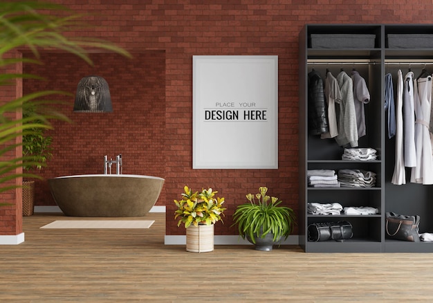 Poster frame mockup interno in un bagno