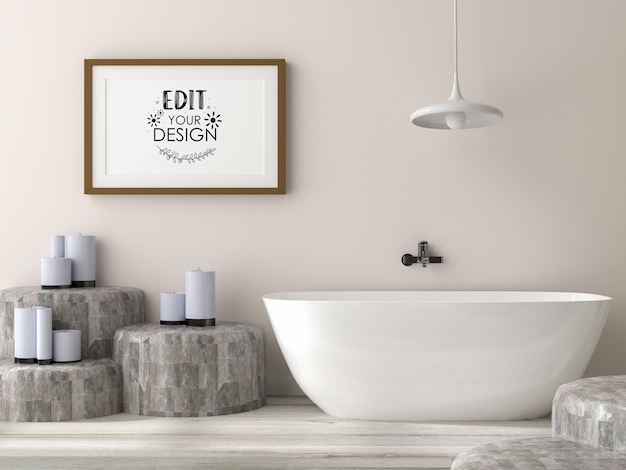 Cornice per poster mockup interni in un bagno