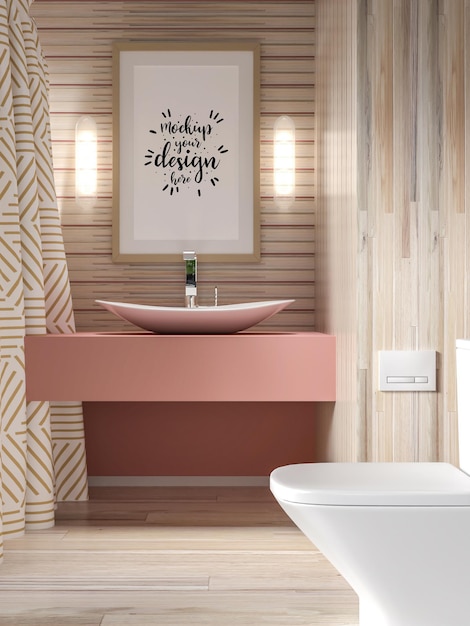 PSD poster frame mockup interno in un bagno