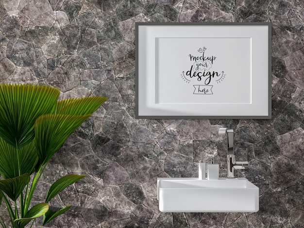 PSD poster frame mockup interno in un bagno