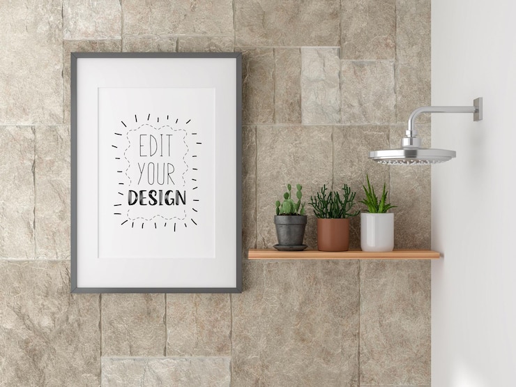 PSD poster frame mockup interior in a bathroom