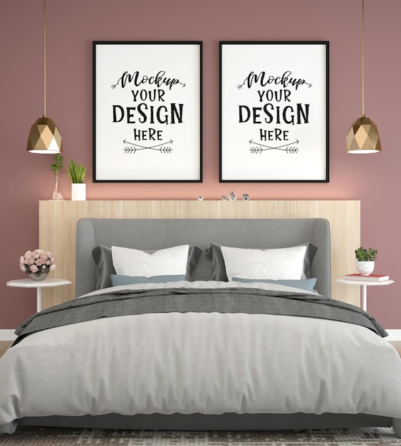 Poster frame mockup interni in una camera da letto