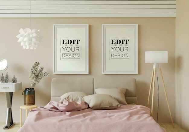 Poster frame mockup interni in una camera da letto