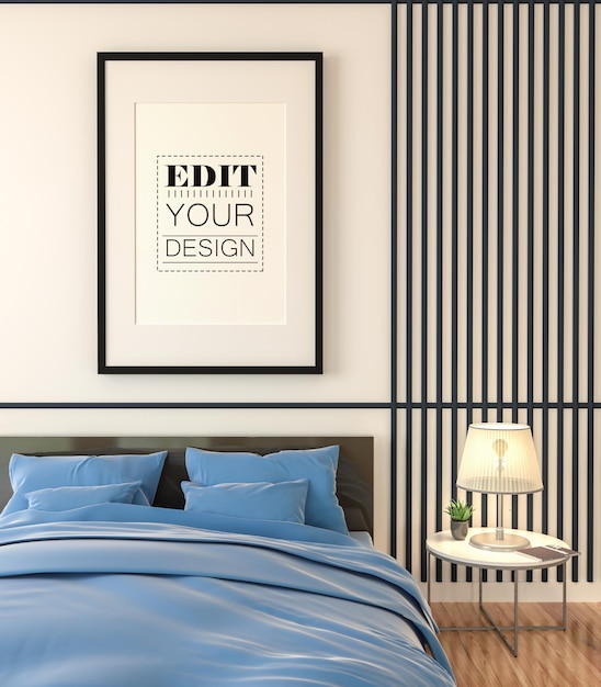 PSD poster frame mockup interior in a bedroom