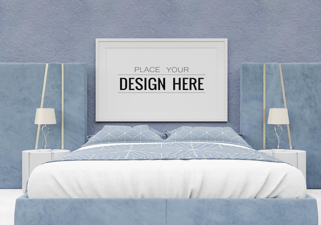 Poster frame mockup interior in a bedroom