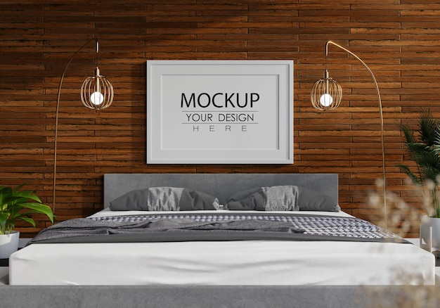 Poster frame mockup interno in una camera da letto