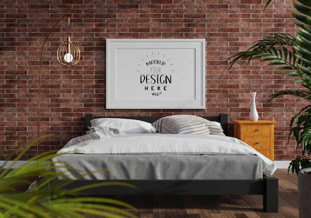 Poster frame mockup interno in una camera da letto