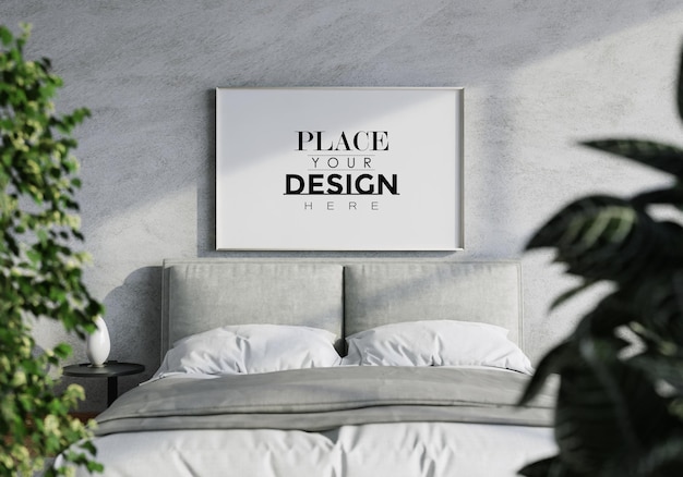 PSD poster frame mockup interior in a bedroom