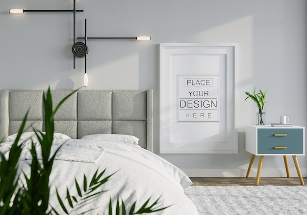 Poster frame mockup interno in una camera da letto