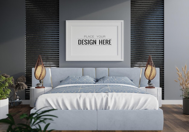 Poster frame mockup interno in una camera da letto