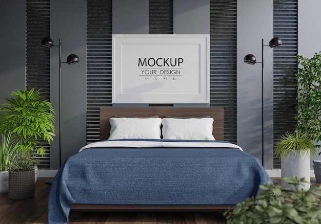 Poster frame mockup interno in una camera da letto