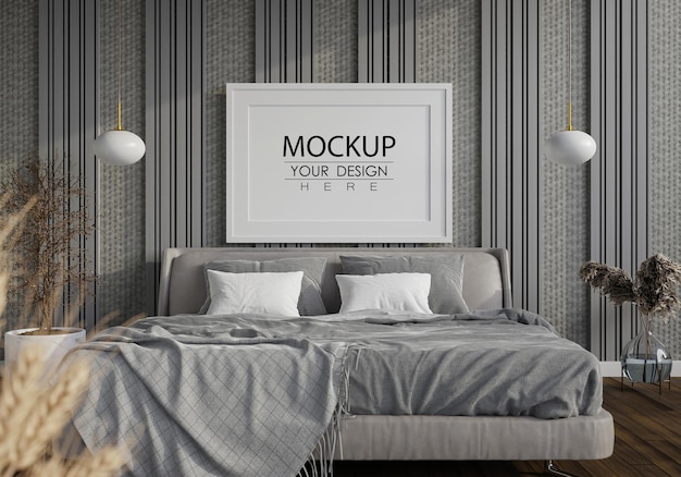 Poster frame mockup interno in una camera da letto