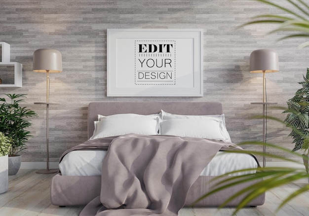 Poster Frame Mockup interior in a bedroom