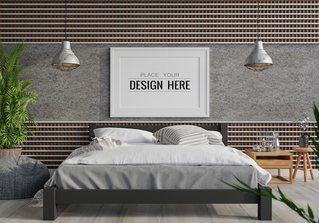 Poster frame mockup interno in una camera da letto