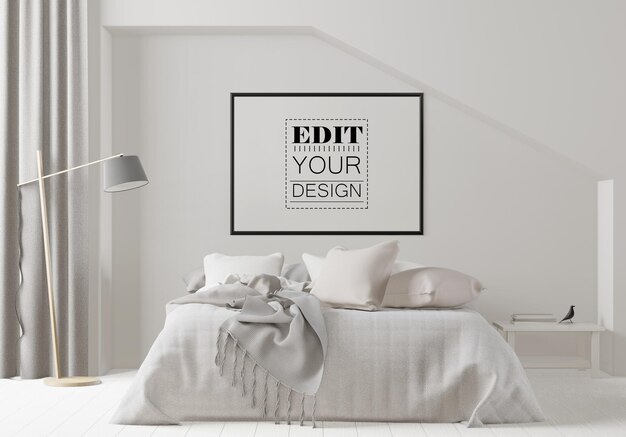 Poster frame mockup interno in una camera da letto