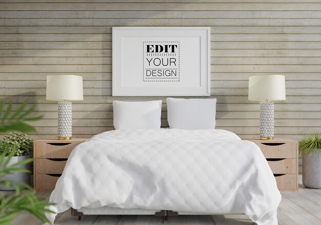 Poster frame mockup interno in una camera da letto