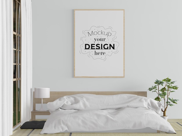 Poster frame mockup interior in a bedroom