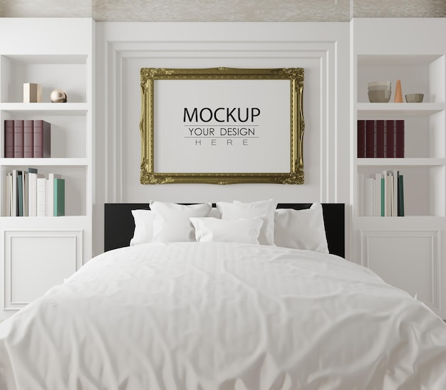 PSD poster frame mockup interior in a bedroom