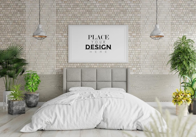 Poster frame mockup interno in una camera da letto