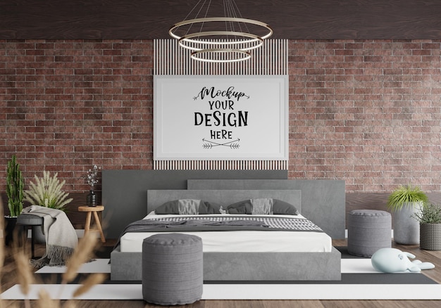 Poster frame mockup interno in una camera da letto