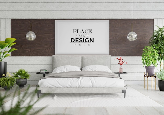 Poster frame mockup interno in una camera da letto