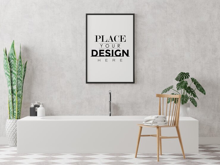 PSD poster frame mockup interior in a bedroom