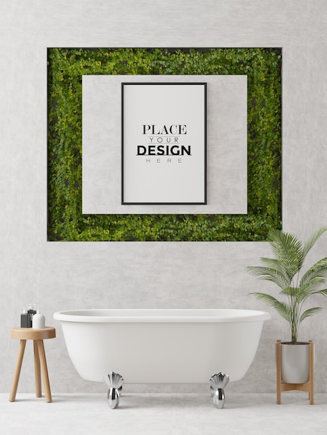 PSD poster frame mockup interior in a bedroom