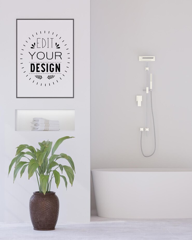 PSD poster frame mockup interior in a bedroom
