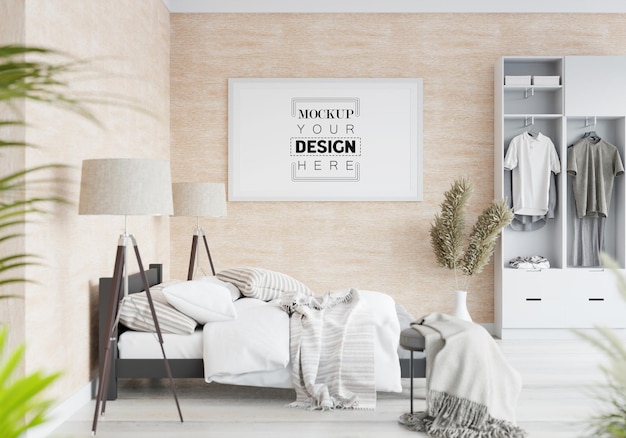 Poster frame mockup interno in una camera da letto