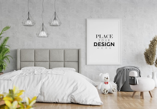 Poster frame mockup interno in una camera da letto