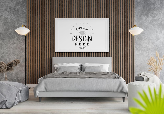 Poster frame mockup interno in una camera da letto