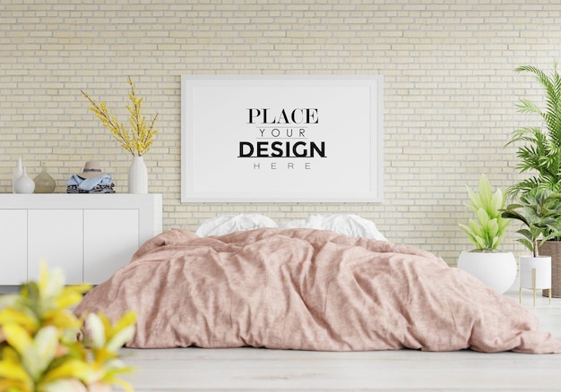 Poster frame mockup interno in una camera da letto