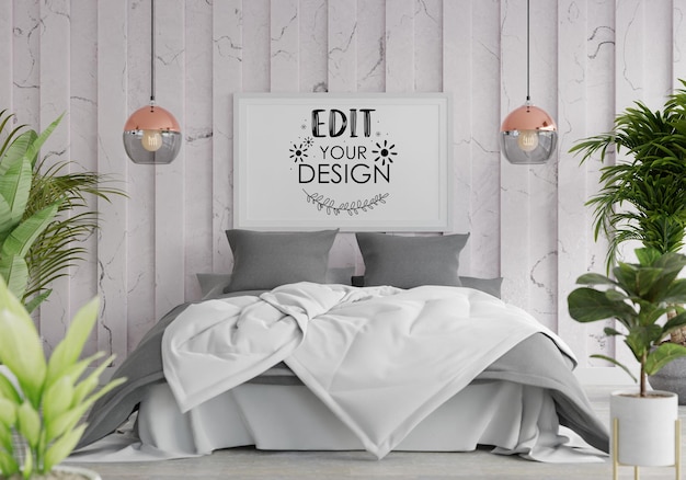 Poster frame mockup interno in una camera da letto