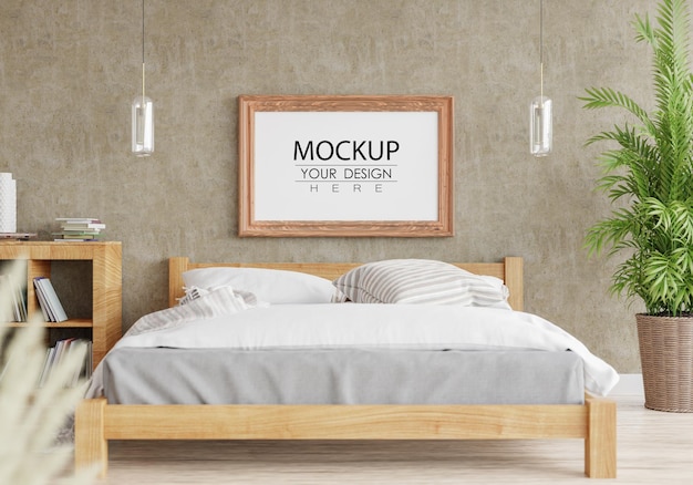 Poster frame mockup interno in una camera da letto