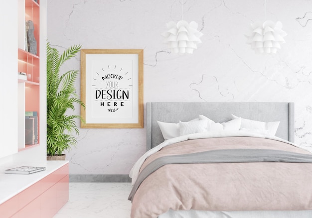 Poster frame mockup interno in una camera da letto