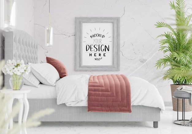 Poster frame mockup interno in una camera da letto