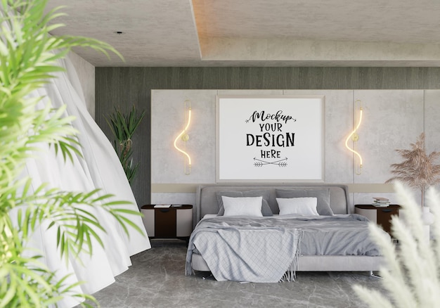 Poster frame mockup interno in una camera da letto