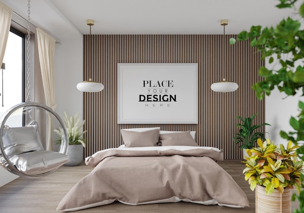 Poster frame mockup interno in una camera da letto