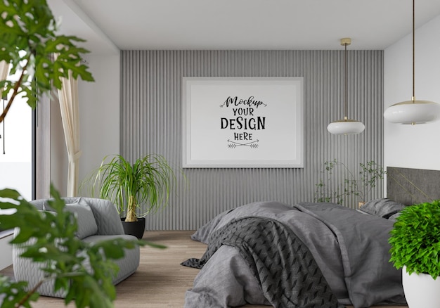 Poster frame mockup interno in una camera da letto